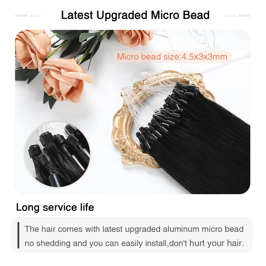 Jet Black (#1) Micro Loop Hair Extensions