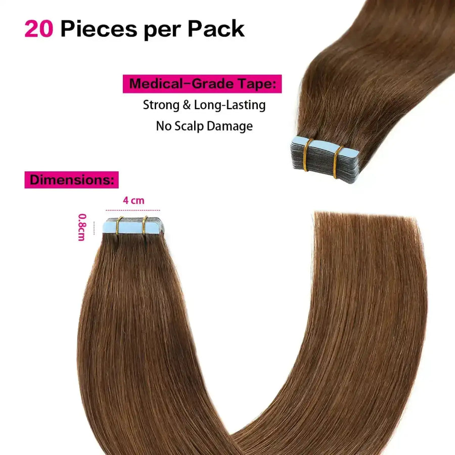 SUYYA Chestnut Brown (#6) Tape-In Hair Extensions | 20Pcs