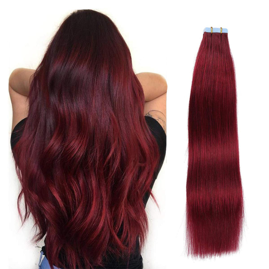 Burgundy (#99J) Tape-In Hair Extensions | 20Pcs