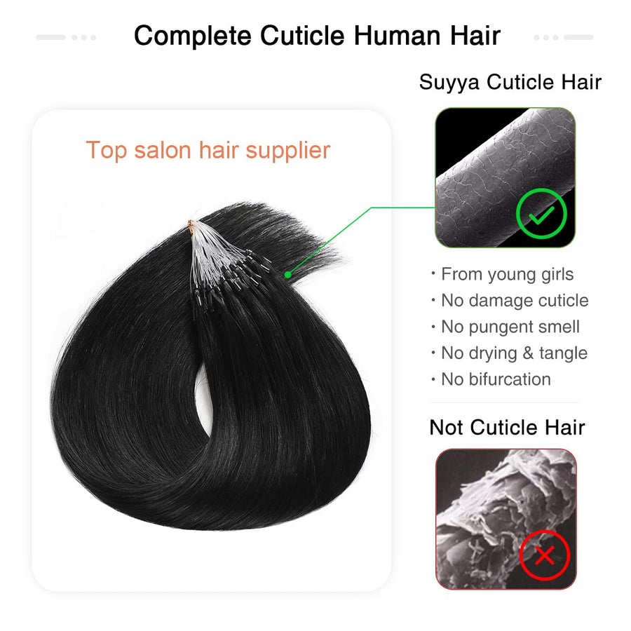 Jet Black (#1) Micro Loop Hair Extensions