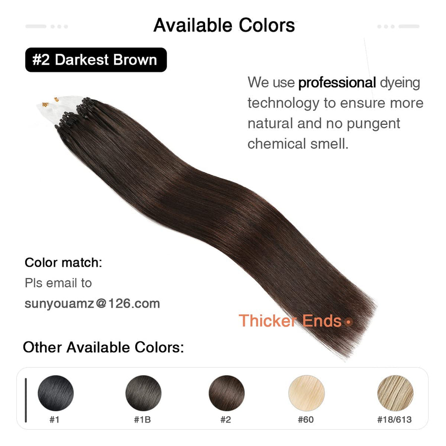 Darkest Brown (#2) Micro Loop Hair Extensions