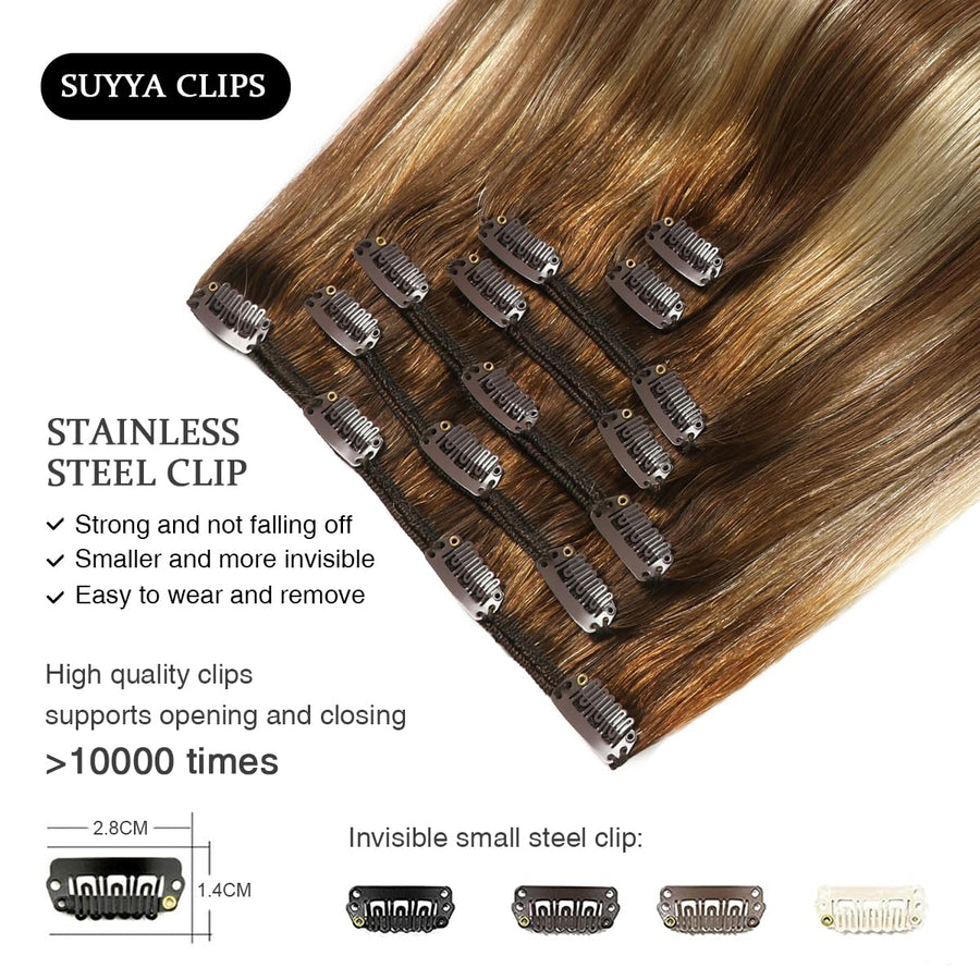 Chocolate Brown / Bleach Blonde / Chestnut Brown Balayage (#P6/613/T4) Clip In Hair Extensions
