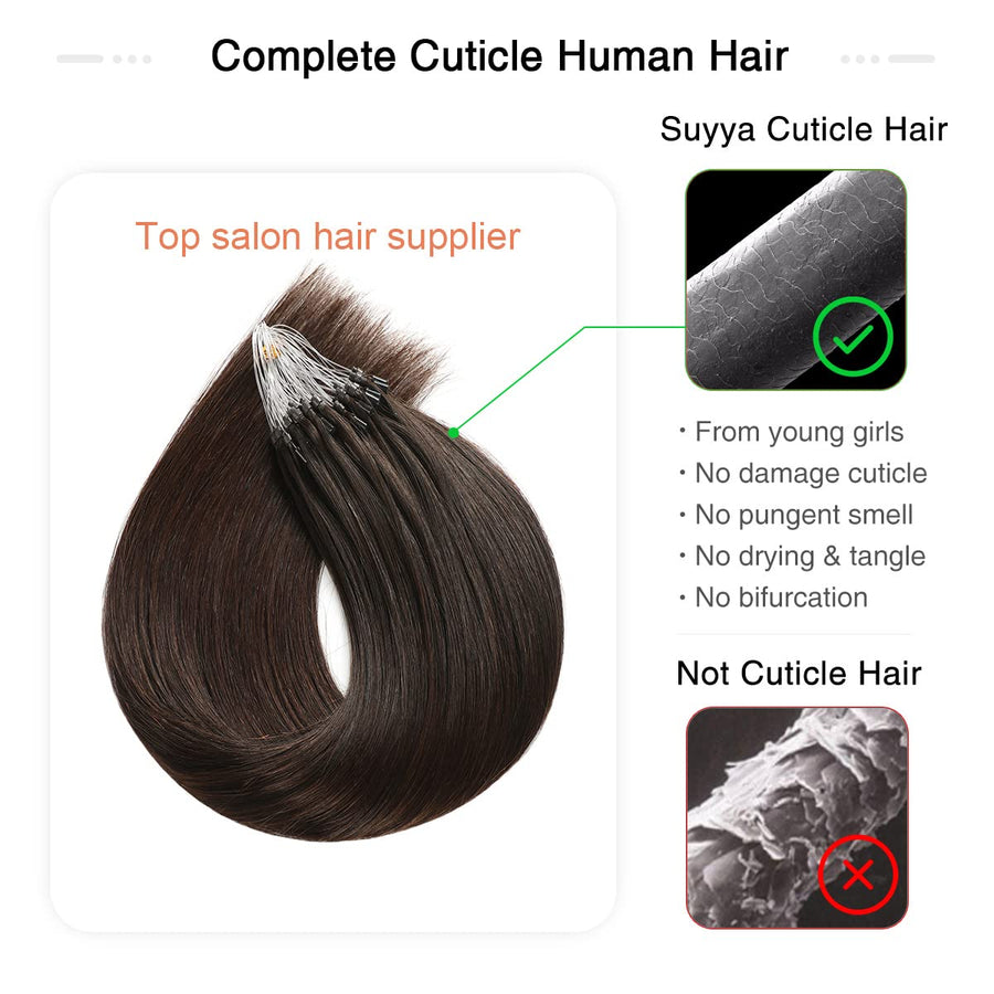 Darkest Brown (#2) Micro Loop Hair Extensions