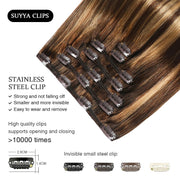 Chocolate Brown / Caramel Blonde Balayage (#P4/27/T4) Clip In Hair Extensions