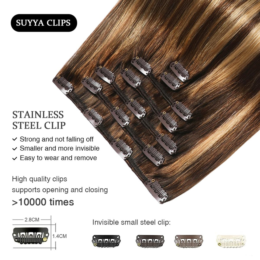 Chocolate Brown / Caramel Blonde Balayage (#P4/27/T4) Clip In Hair Extensions