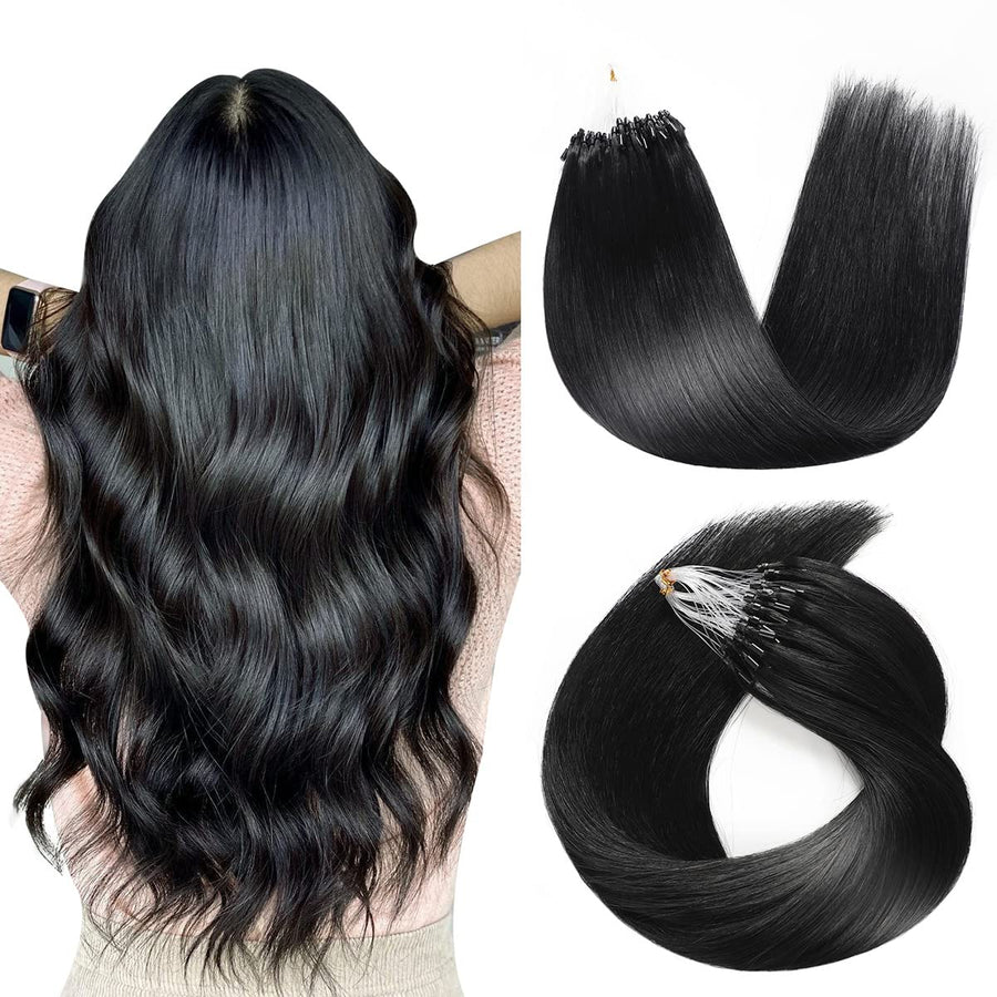 Jet Black (#1) Micro Loop Hair Extensions