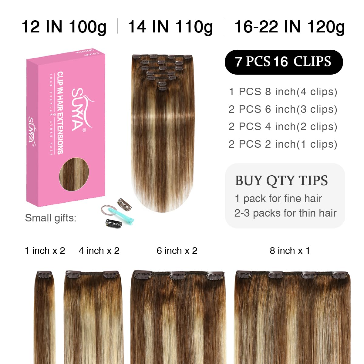 Chocolate Brown / Bleach Blonde / Chestnut Brown Balayage (#P6/613/T4) Clip In Hair Extensions