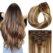 Chocolate Brown / Bleach Blonde / Chestnut Brown Balayage (#P6/613/T4) Clip In Hair Extensions