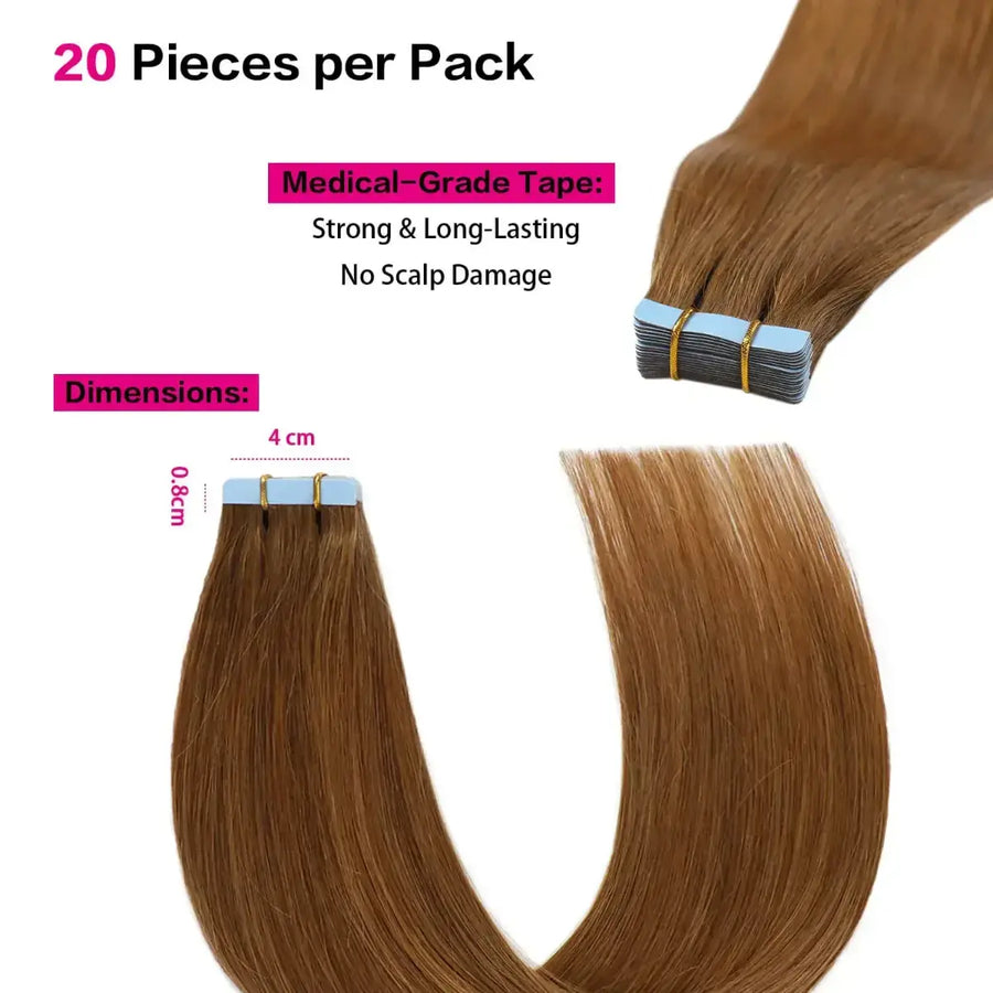 SUYYA Light Brown (#8) Tape-In Hair Extensions | 20Pcs