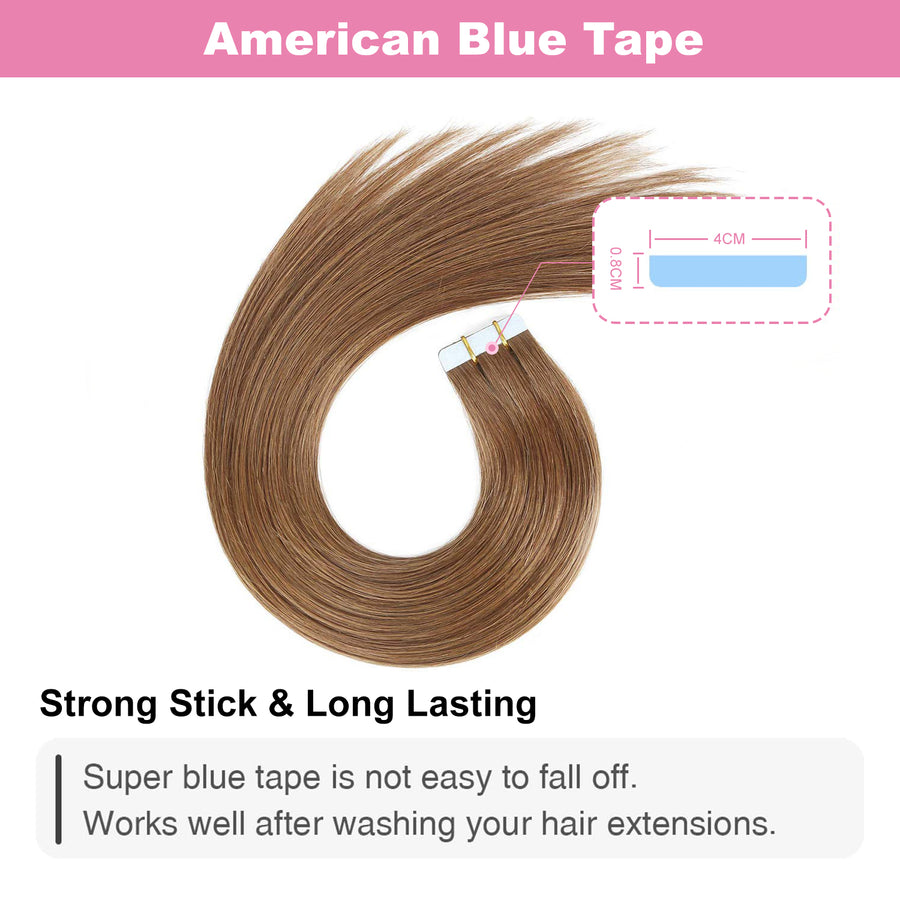 Light Brown (#8) Tape-In Hair Extensions | 20Pcs