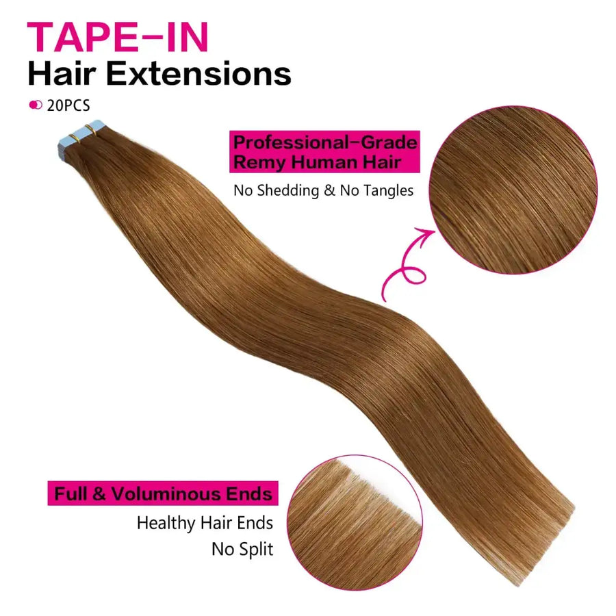 SUYYA Light Brown (#8) Tape-In Hair Extensions | 20Pcs