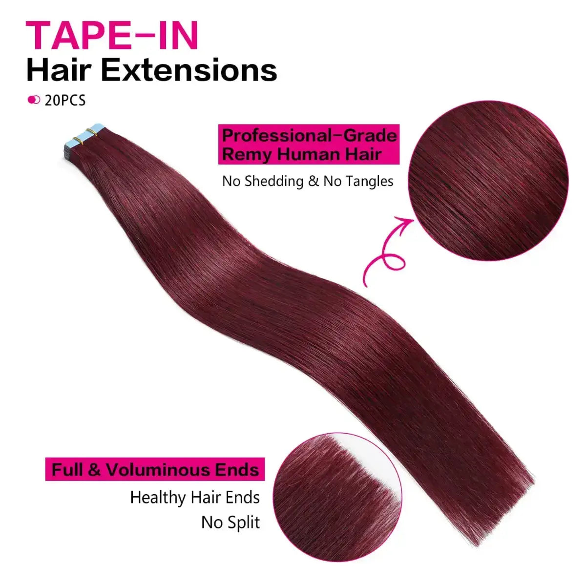 SUYYA Burgundy (#99J) Tape-In Hair Extensions | 20Pcs