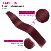 Suyya Hair Burgundy (#99J) Tape-In Hair Extensions | 20Pcs