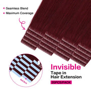 SUYYA Invisible Tape ins Remy Human Hair Extensions Burgundy (#99J) 20Pcs