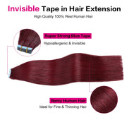 SUYYA Invisible Tape ins Remy Human Hair Extensions Burgundy (#99J) 20Pcs
