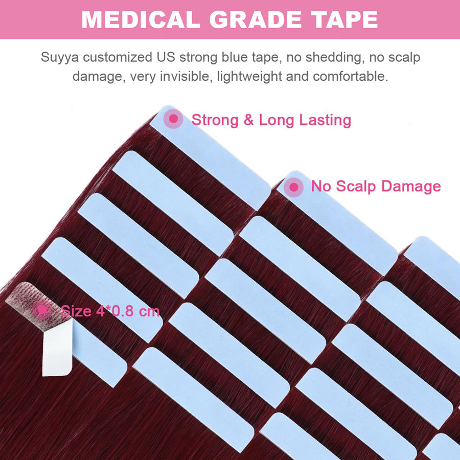 Burgundy (#99J) Tape-In Hair Extensions | 20Pcs