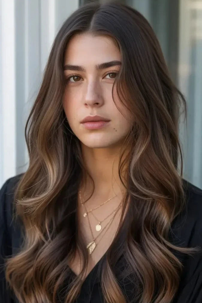 SUYYA Invisible Tape in Hair Extensions (#P1B/6/T1B) Natural Black / Chestnut Brown Balayage