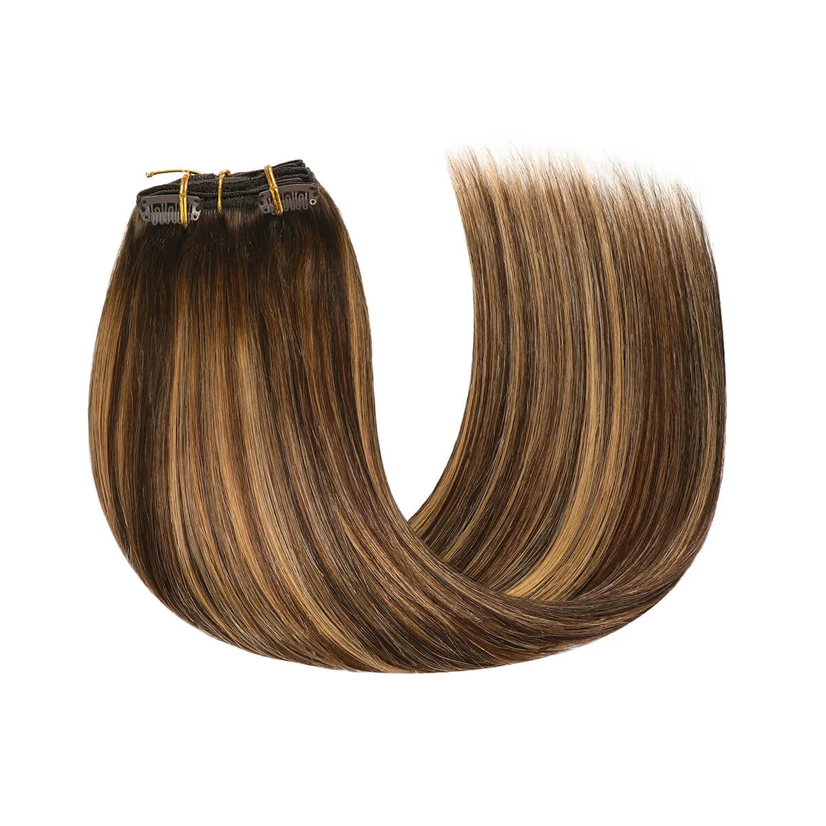 Chocolate Brown / Caramel Blonde Balayage (#P4/27/T4) Suyya Human Clip In Hair Extensions