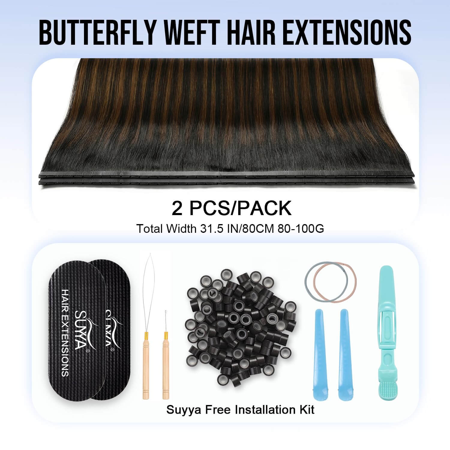 Natural Black / Chestnut Brown Balayage (#P1B/6/T1B) SUYYA Butterfly Weft Hair Extensions
