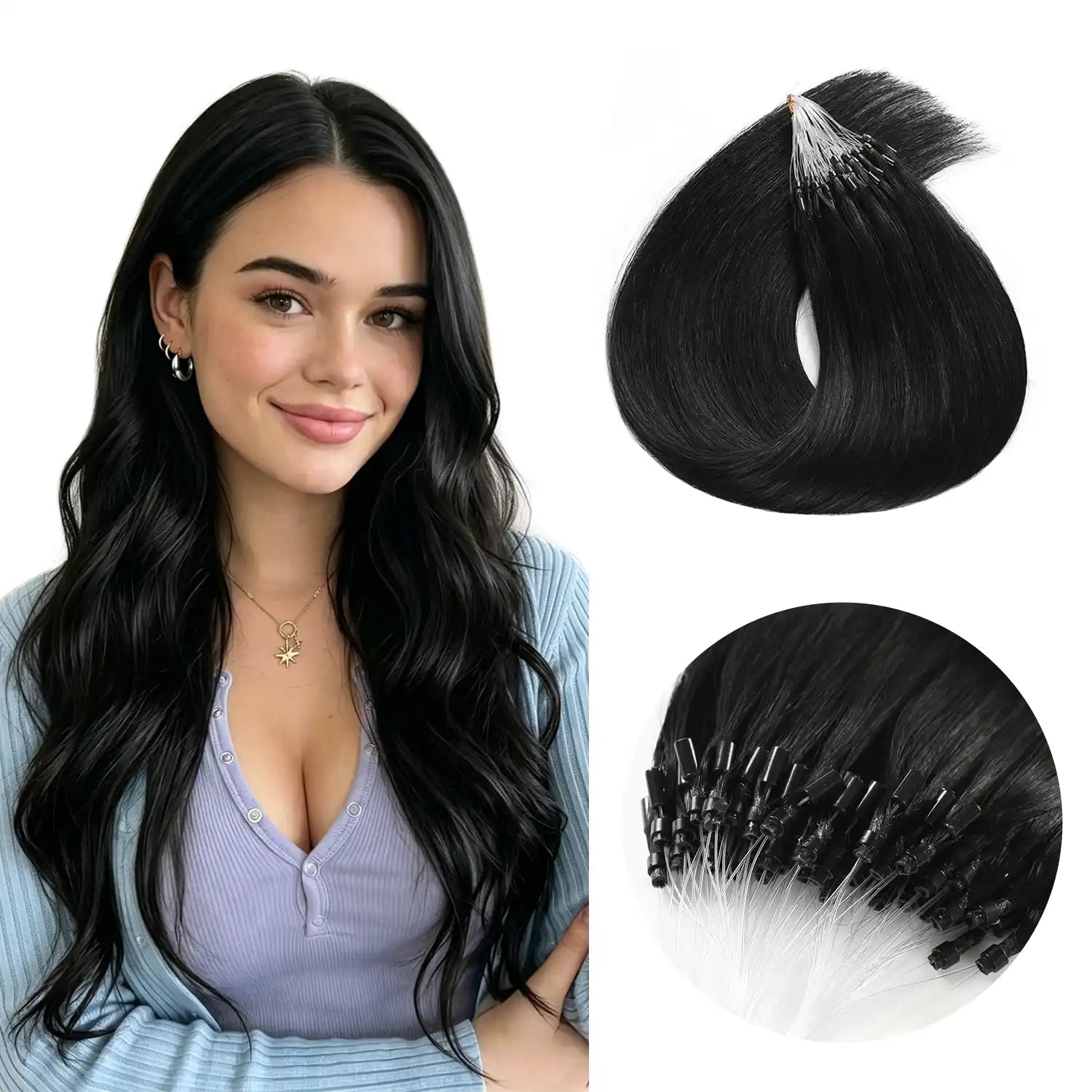 Jet Black (#1) Micro Loop Hair Extensions