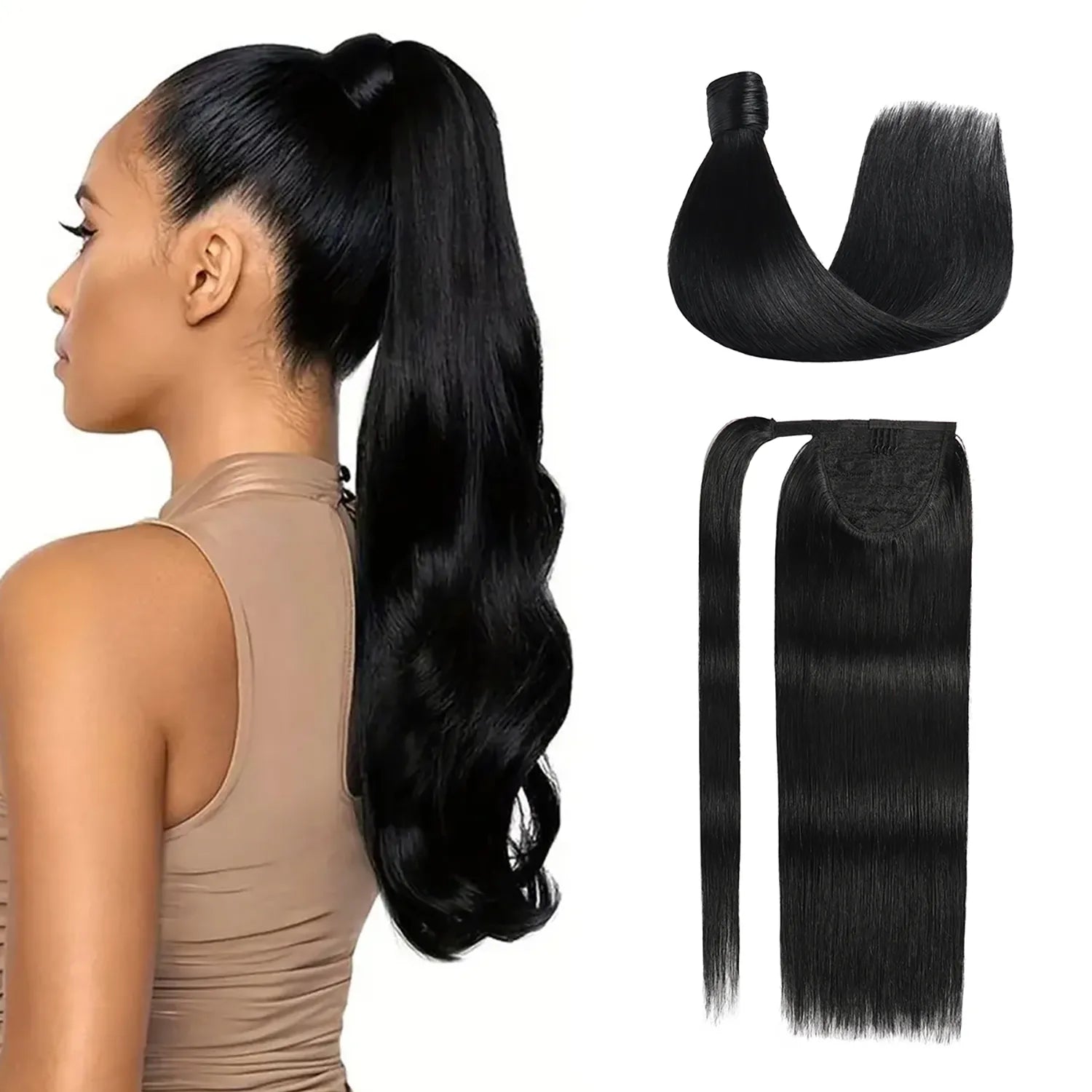 Jet Black (#1) Wrap Around Ponytail Extension