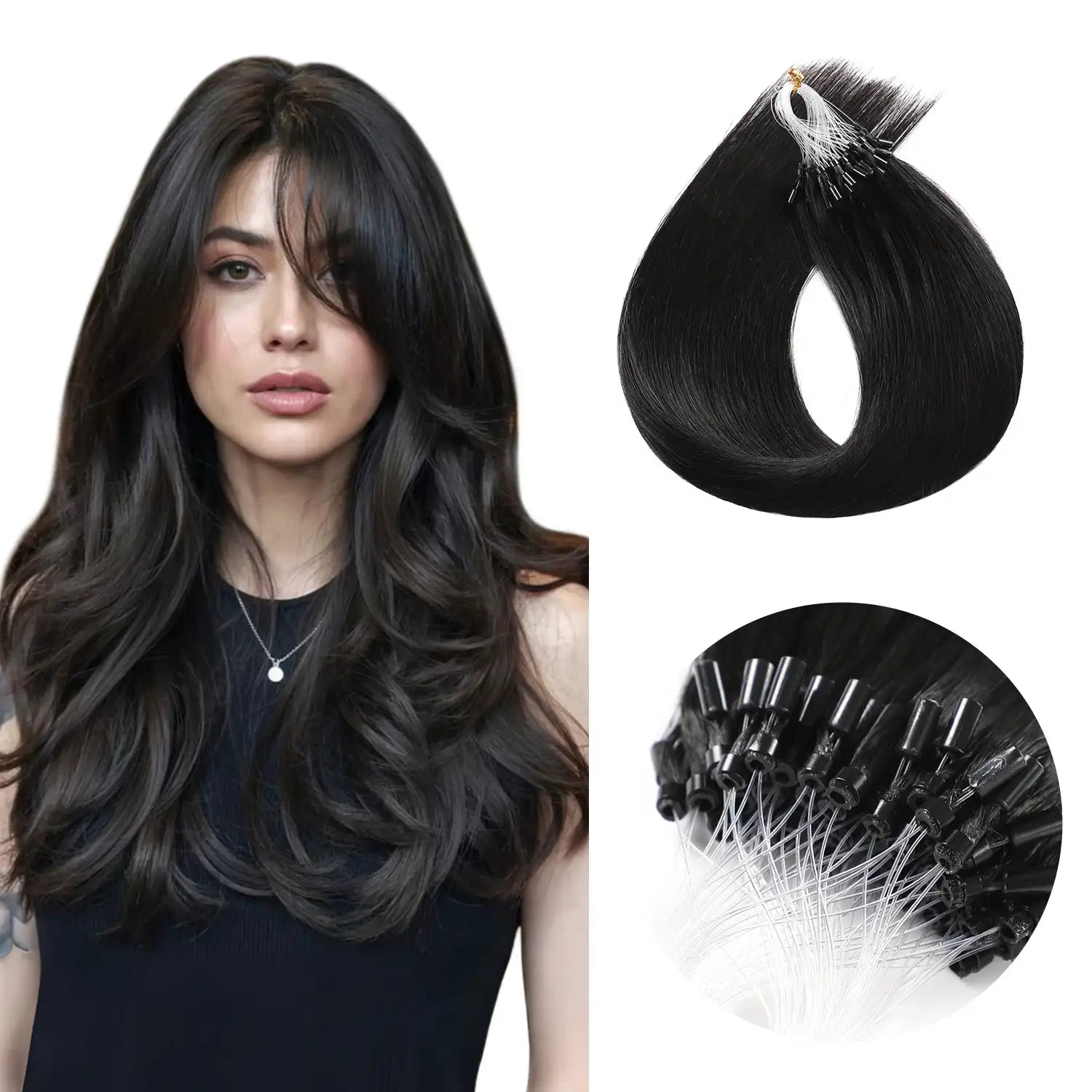 Natural Black (#1B) Micro Loop Hair Extensions