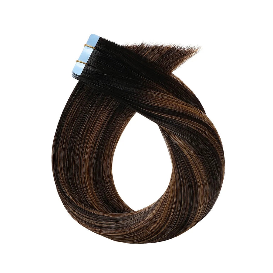 SUYYA Natural Black / Chestnut Brown Balayage (#P1B/6/T1B) Tape-In Hair Extensions | 20Pcs
