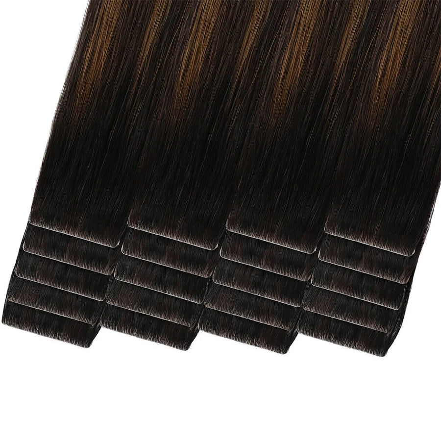 SUYYA Invisible Tape in Hair Extensions (#P1B/6/T1B) Natural Black / Chestnut Brown Balayage