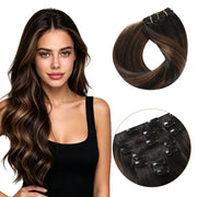 Natural Black / Chestnut Brown Balayage (#P1B/6/T1B) Clip In Hair Extensions