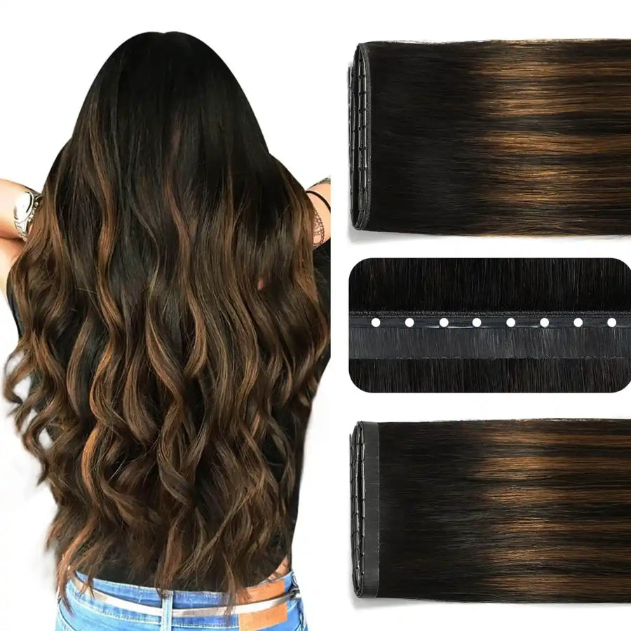 SUYYA Butterfly Weft Hair Extensions Natural Black / Chestnut Brown Balayage (#P1B/6/T1B)