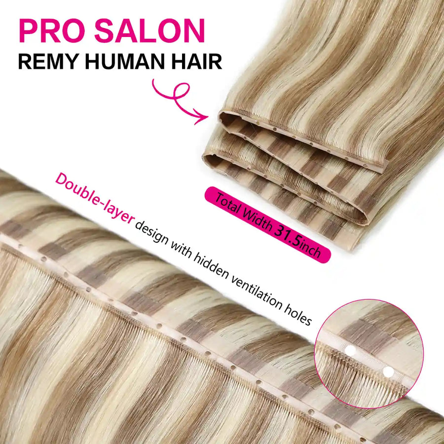 SUYYA Butterfly Weft Hair Extensions Ash Blonde / Bleach Blonde Balayage (#P18/613) Remy Human Hair