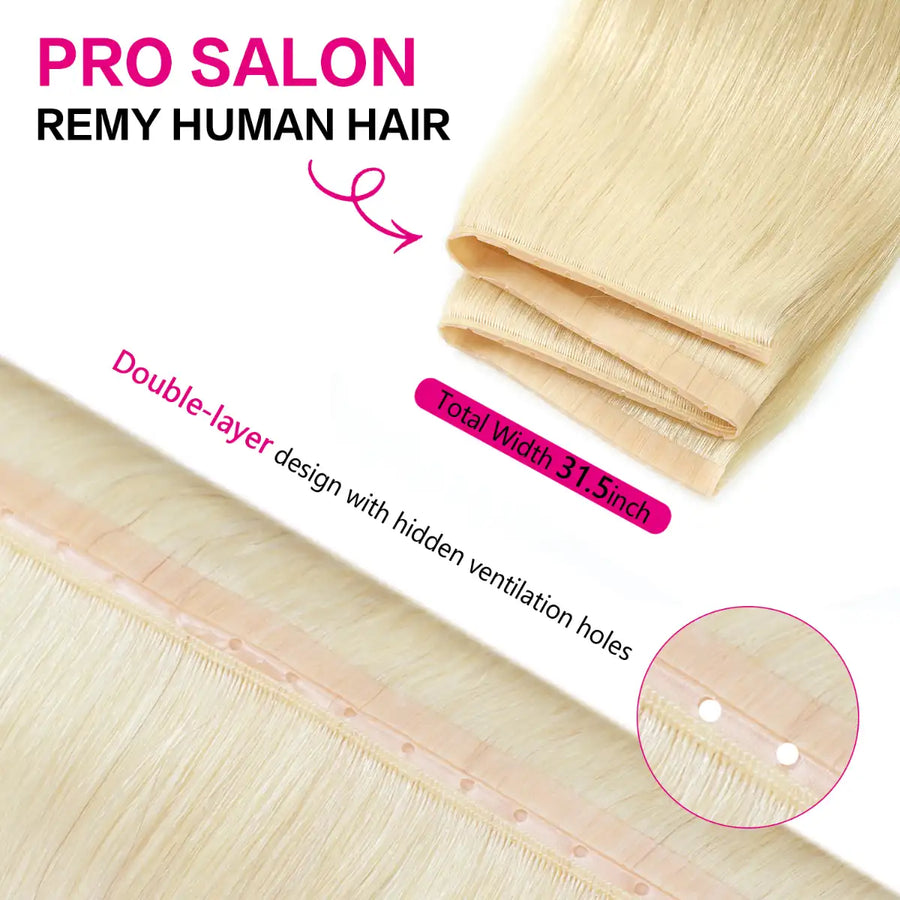 SUYYA Butterfly Weft 100% Real Remy Human Hair Extensions Platinum Blonde (#60)