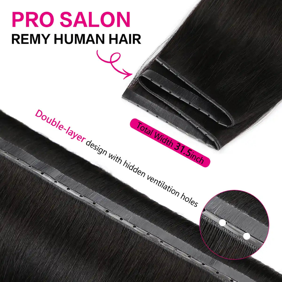 SUYYA 100% Virgin Human Hair Butterfly Weft Hair Extensions Natural Black (#1B)