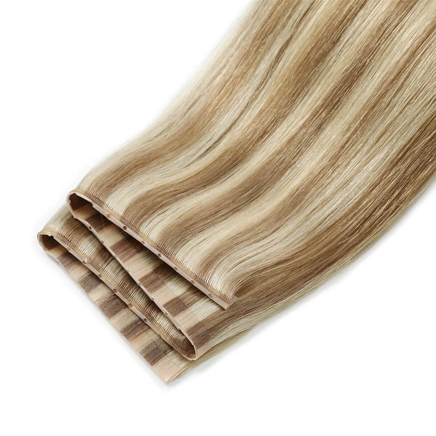 SUYYA Butterfly Weft Hair Extensions Ash Blonde / Bleach Blonde Balayage (#P18/613) Remy Human Hair