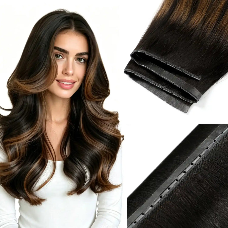 SUYYA Butterfly Weft Hair Extensions Natural Black / Chestnut Brown Balayage (#P1B/6/T1B)