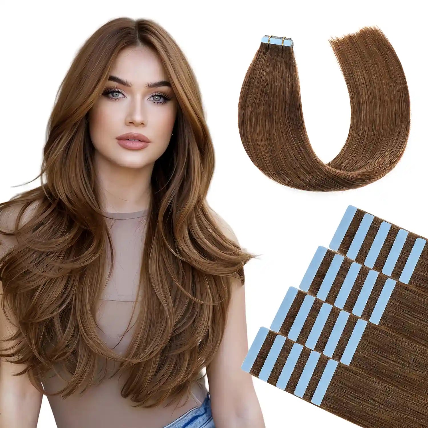 SUYYA Chestnut Brown (#6) Tape-In Hair Extensions | 20Pcs