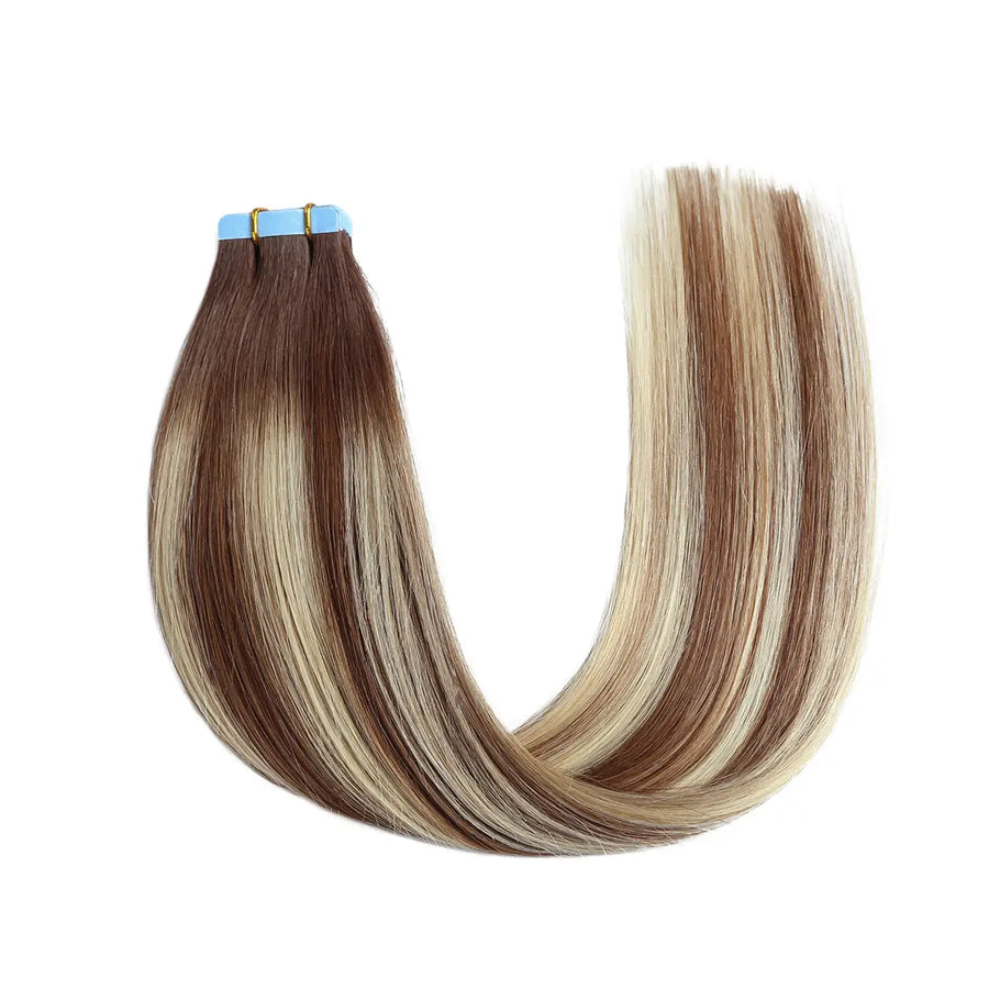 SUYYA Chocolate Brown / Bleach Blonde / Chestnut Brown Balayage (#P6/613/T4) Tape-In Hair Extensions | 20Pcs