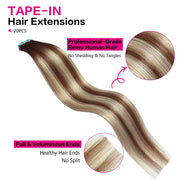 SUYYA Chocolate Brown / Bleach Blonde / Chestnut Brown Balayage (#P6/613/T4) Tape-In Hair Extensions | 20Pcs