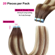 SUYYA Chocolate Brown / Bleach Blonde / Chestnut Brown Balayage (#P6/613/T4) Tape-In Hair Extensions | 20Pcs