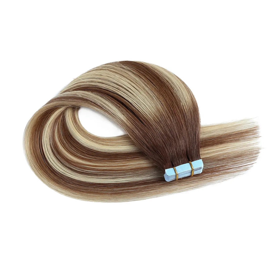SUYYA Chocolate Brown / Bleach Blonde / Chestnut Brown Balayage (#P6/613/T4) Tape-In Hair Extensions | 20Pcs