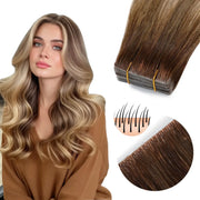 SUYYA Human Invisible Tape ins (#P6/613/T4) Balayage Chocolate Brown / Bleach Blonde / Chestnut Brown Hair Extensions 20Pcs