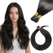 SUYYA I-Tip Extensions 100% Remy Human Hair Stick Tip Cold Fusion Hair Natural Black (#1B）