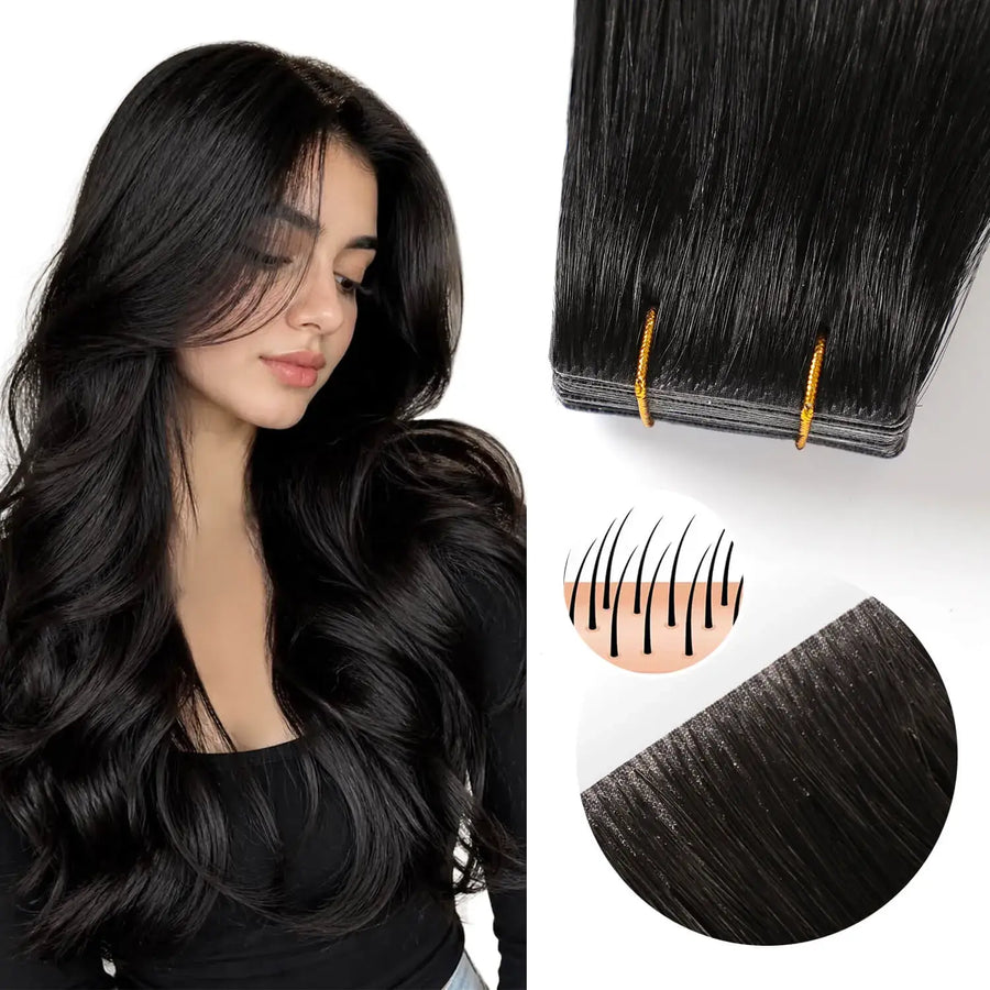 SUYYA Invisible Tape in Hair Extensions Natural Black (#1B)