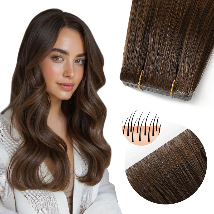 SUYYA Invisible Tape ins (#4) Chocolate Brown Hair Extensions 20Pcs