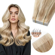 SUYYA Invisible Tape ins (#P18/613) Ash Blonde / Bleach Blonde Balayage Hair Extensions