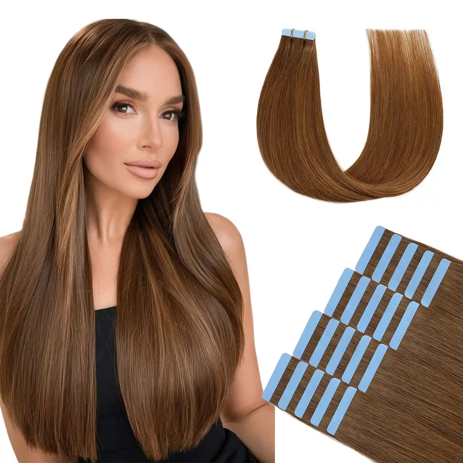 SUYYA Light Brown (#8) Tape-In Hair Extensions | 20Pcs