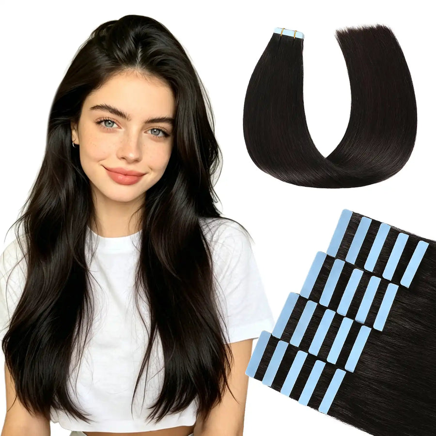 SUYYA Natural Black (#1B) Tape-In Hair Extensions | 20Pcs