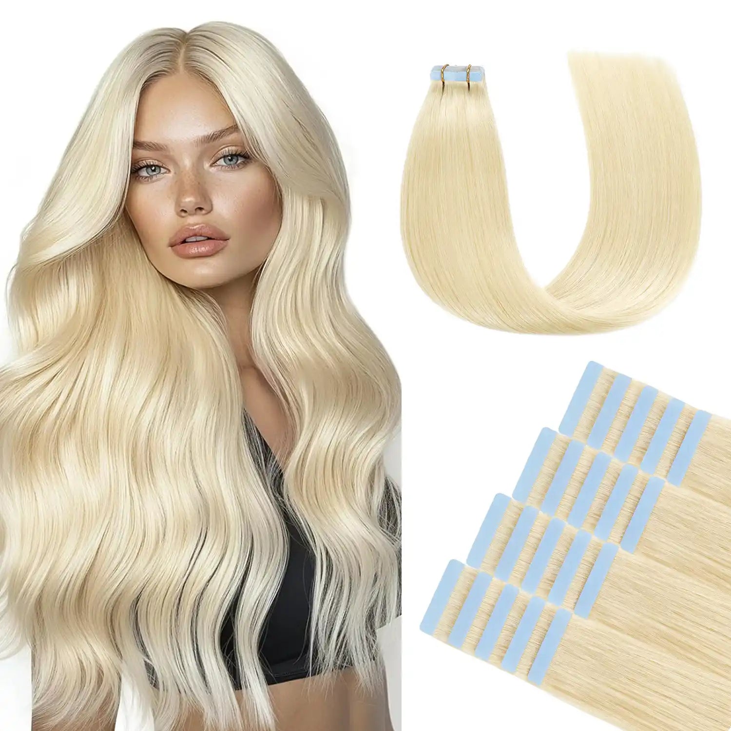 SUYYA Platinum Blonde (#60) Tape-In Hair Extensions | 20Pcs