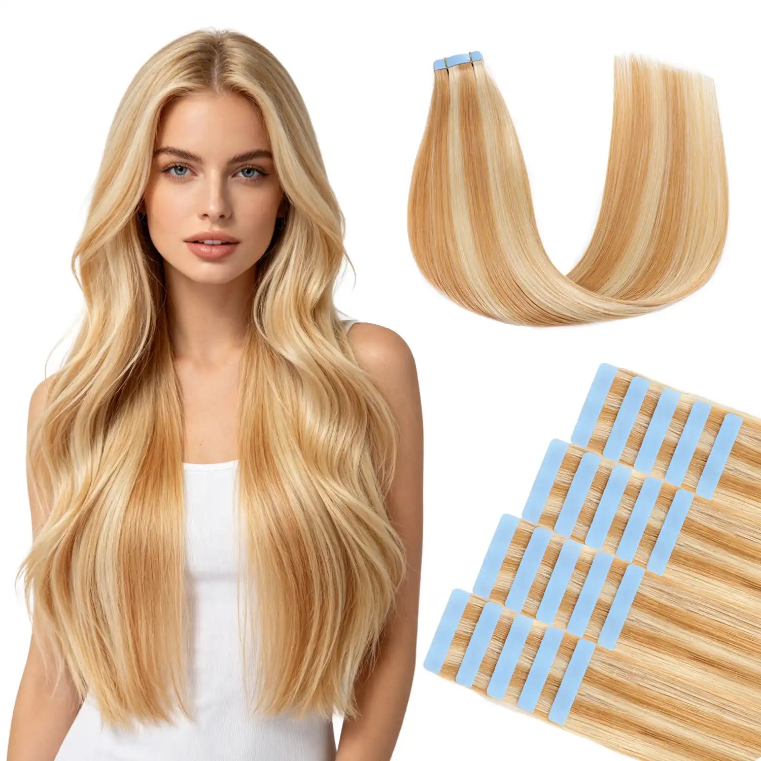 SUYYA Tape-In Hair Extensions 20Pcs Strawberry Blonde / Bleach Blonde Balayage (#P27/613)
