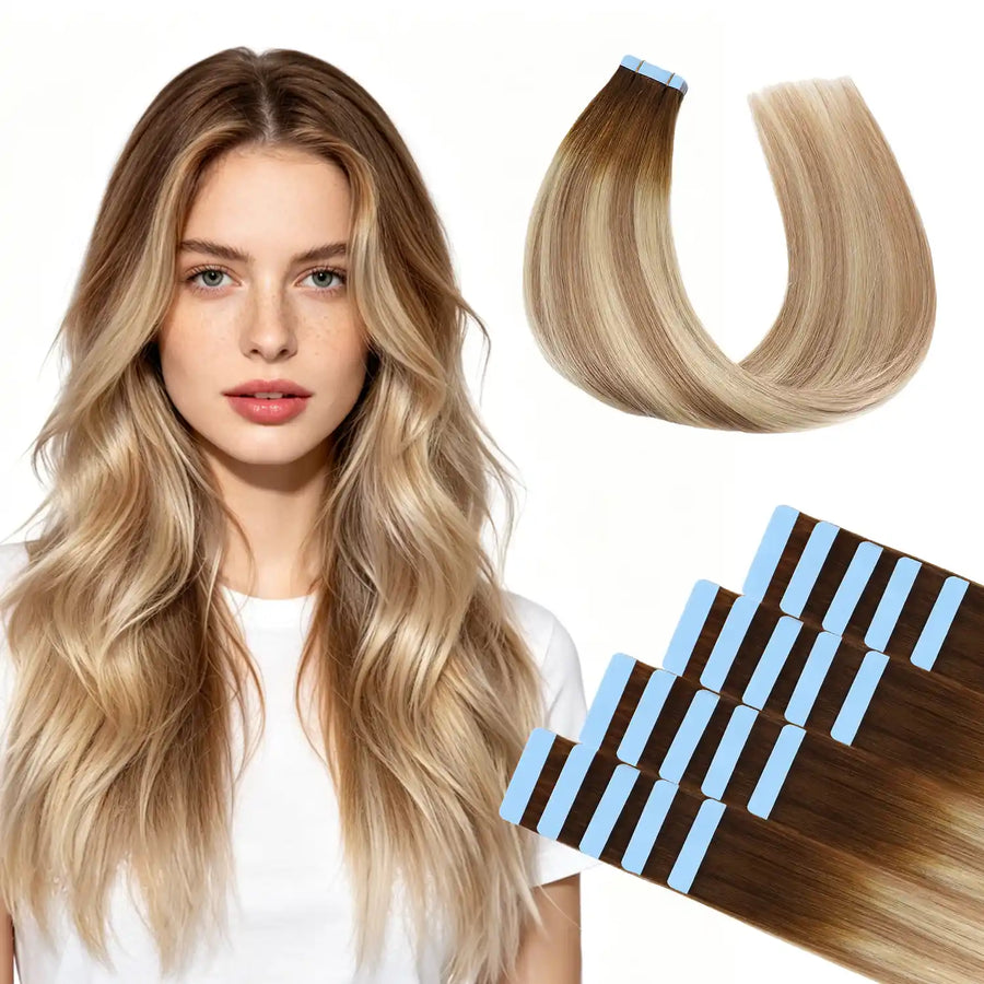SUYYA  Tape-In Hair Extensions Balayage Ash Brown to Blonde (#P18/60/T8) 20Pcs